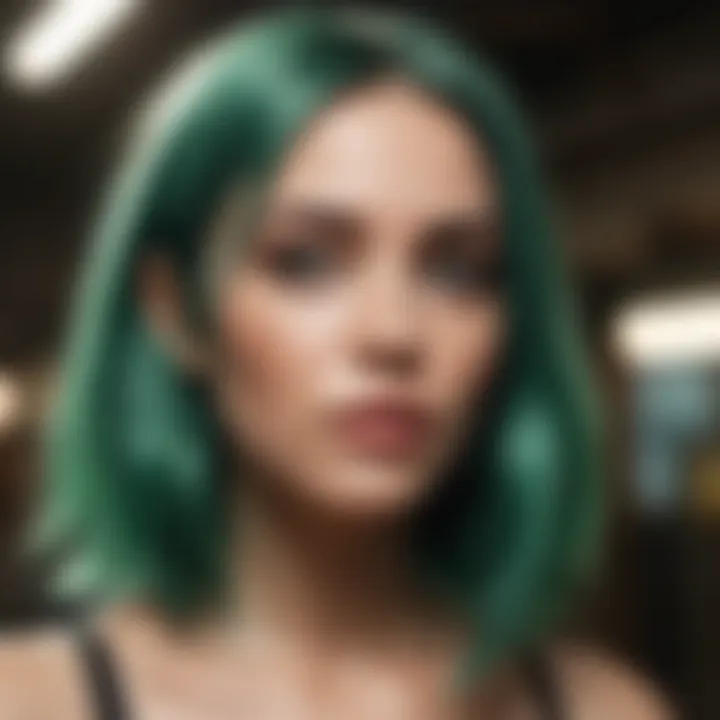 Fashionable woman with stunning green hair