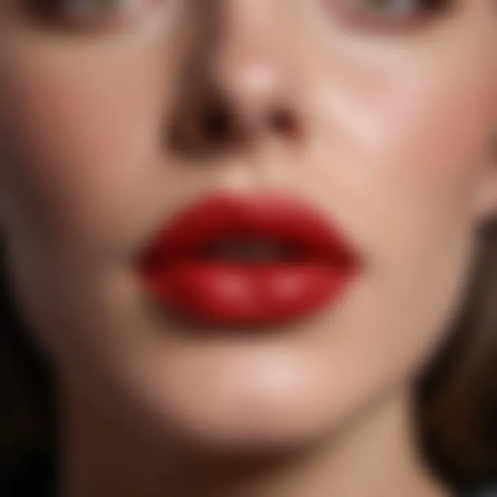 Close-up of a woman's lips wearing a bold red lipstick