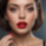 Beautiful woman holding a red lipstick