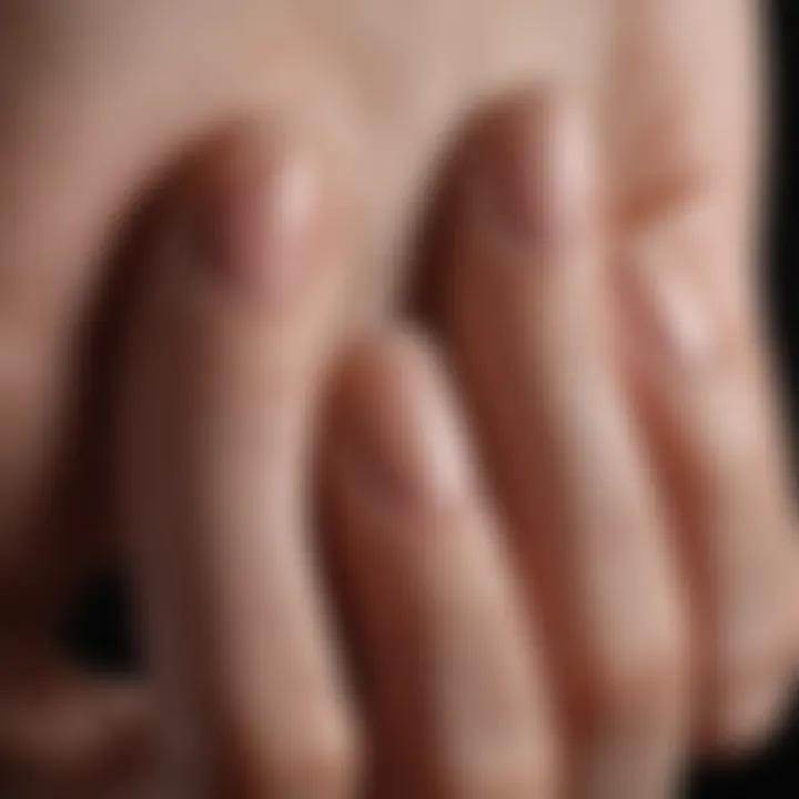 Close-up view of split fingertips with dry skin