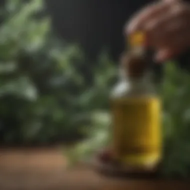 Botanical Elixirs Close-up of herbal oils used in Japanese scalp massage