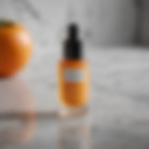 Close-up view of Herbivore Vitamin C Serum bottle on a marble countertop