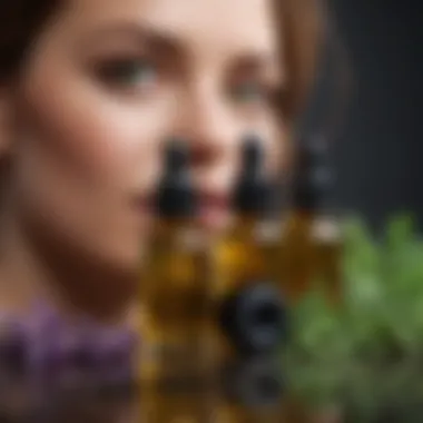 Herbs and Oils for Skin Rejuvenation An aesthetically pleasing arrangement of herbs and essential oils used for skin rejuvenation