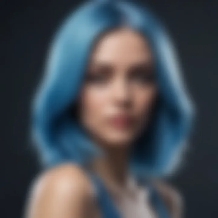 Vibrant blue hair showcased against a colorful background