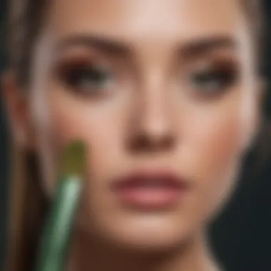 Close-up of makeup brushes with green concealer