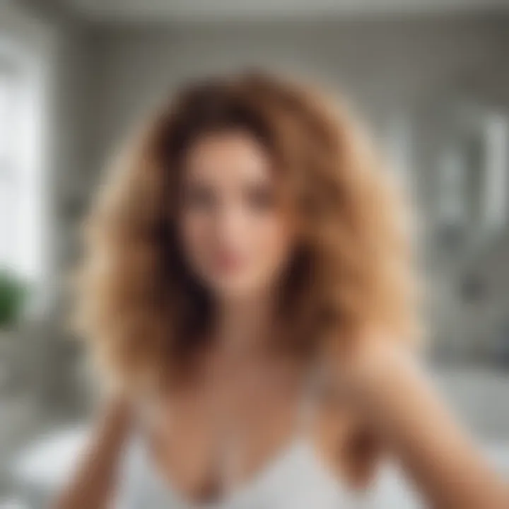 Woman styling hair with the Bed Head Making Waves S Waver in a bright, airy bathroom