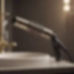 A sleek curling iron on a vanity
