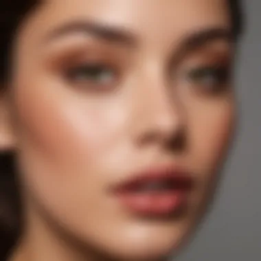 Woman with olive skin tone applying a nude lip color