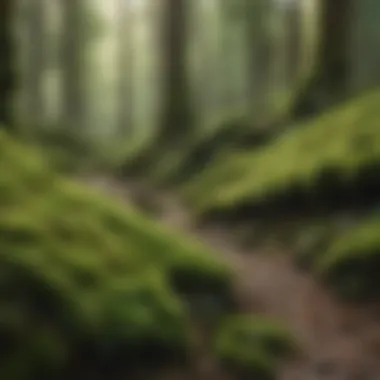 A serene forest setting featuring various types of moss, highlighting its natural habitat.