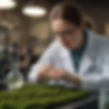 A scientist in a lab analyzing moss samples, representing the research behind its skincare benefits.