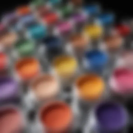 Close-up view of vibrant nail powder dip colors arranged strategically.