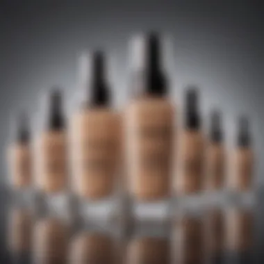 Elegant display of various foundation bottles suited for large pores and textured skin