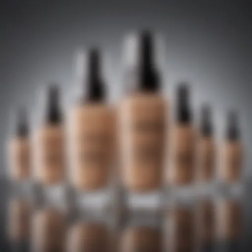 Elegant display of various foundation bottles suited for large pores and textured skin