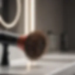 Close-up of a blow dryer brush on a vanity