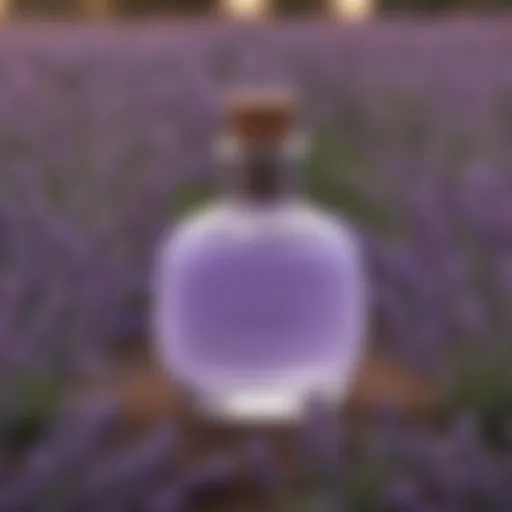 Peppermint Halo Essential Oil Bottle on Lavender Field Background