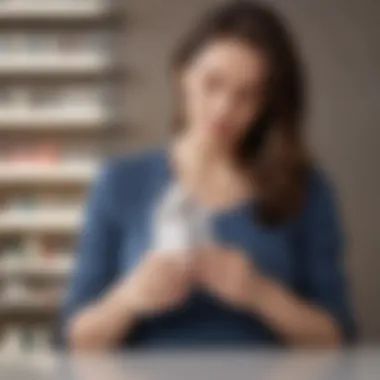 Pregnant woman reading skincare product label