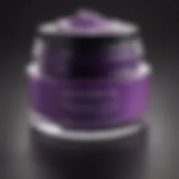 Vibrant purple face primer in an elegant glass jar.