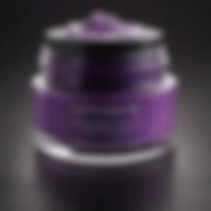 Vibrant purple face primer in an elegant glass jar.