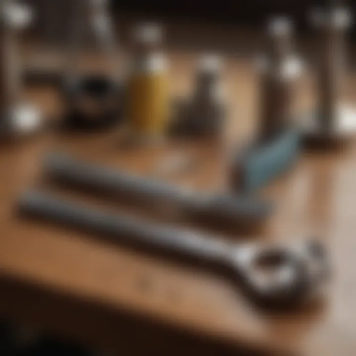 An array of straight razors highlighted on a wooden barber's countertop, emphasizing craftsmanship.