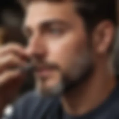 A professional barber demonstrating the precision of a safety razor in a grooming session.