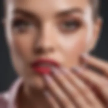 Glossy Finish of Glue-On Nails Close-up of expertly applied Salon Perfect glue-on nails highlighting gloss and style