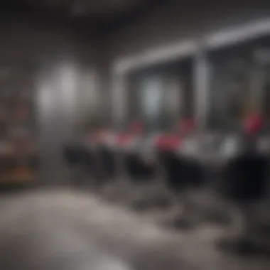 Stylish salon setting with multiple hair dryers on display