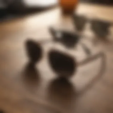 A variety of sunglasses displayed on a stylish wooden table.