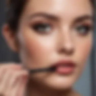 A makeup artist demonstrating mascara application techniques on lashes