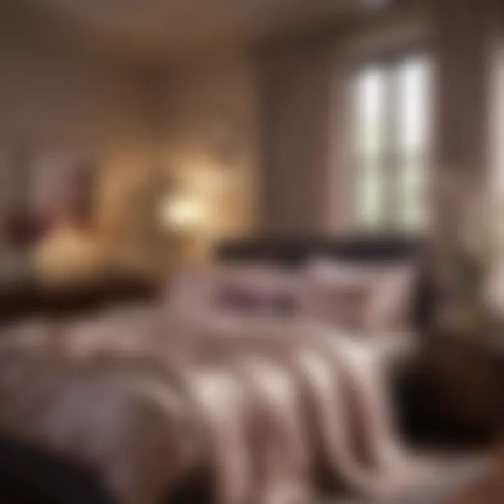 A serene bedroom showcasing mulberry silk sheets in soft lighting