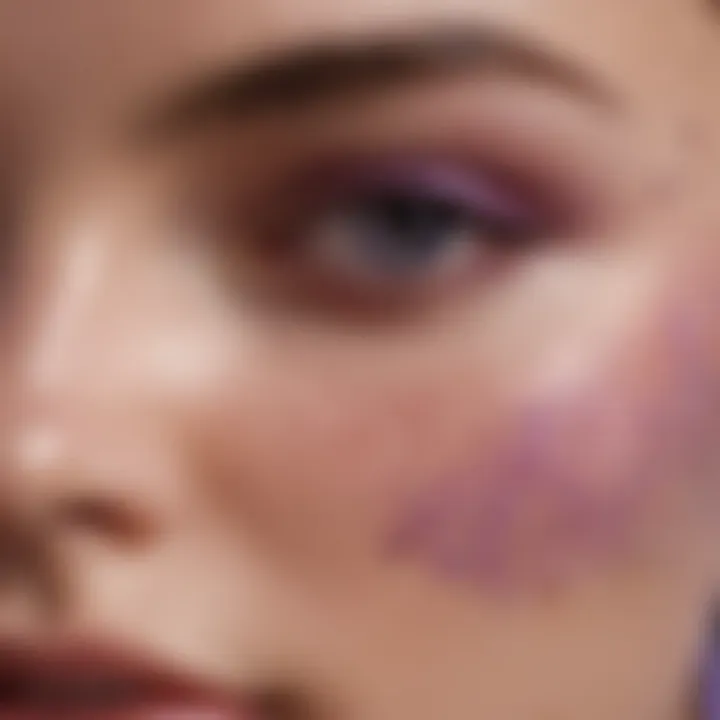 Close-up of skin texture improved by using purple face primer.