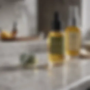 Serene Skincare Routine A serene skincare routine featuring face oils on a marble countertop