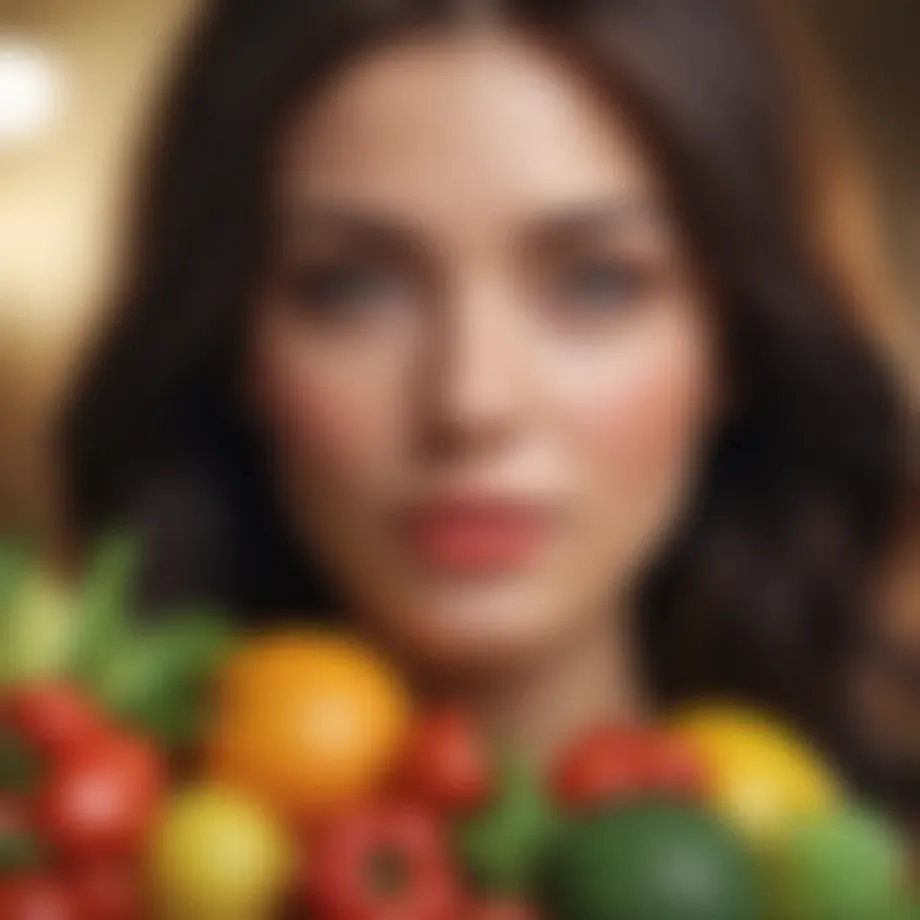 A vibrant display of fresh fruits and vegetables known to promote hair health