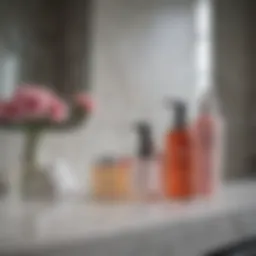 Gentle skincare products laid out on a serene bathroom counter