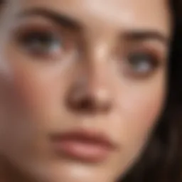 Close-up of a serene face with visible dark circles under the eyes.