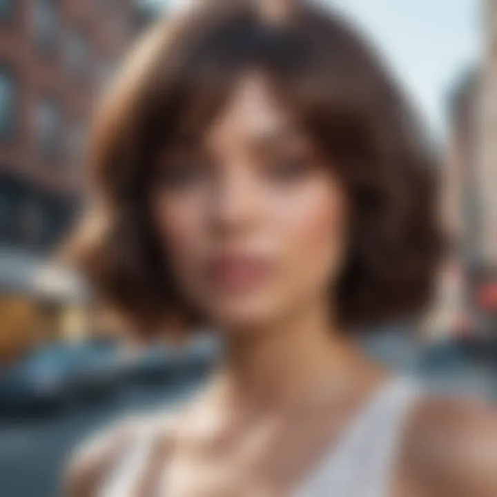 Stylish Woman Wearing Lace Wig in Urban Setting