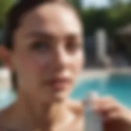 A swimmer applying face cream before diving into the pool