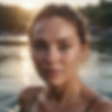 Radiant Skin After a Swim A swimmer emerging from the water with glistening skin