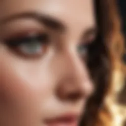 Close-up of glam eyelashes with shimmering effects