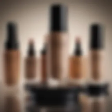 A diverse range of contouring products displayed on a vanity