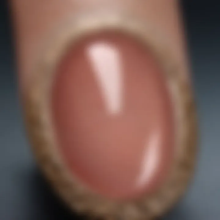 Close-up of an expertly shaped oval nail with intricate design