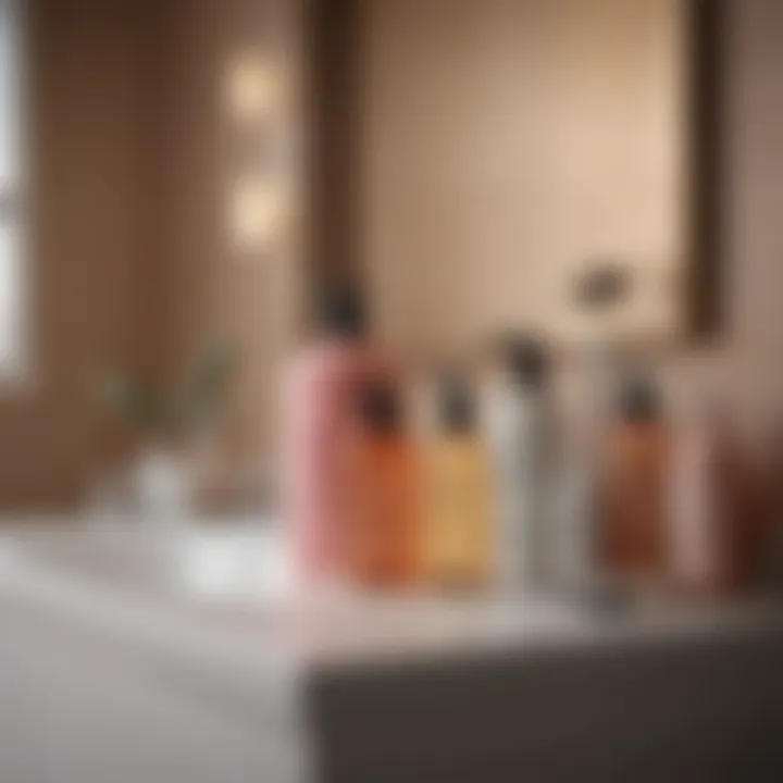 A serene bathroom scene featuring an array of hair care products.