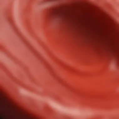 Close-up of red cream with vibrant texture