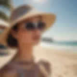 A sunlit beach scene emphasizing the need for sun protection