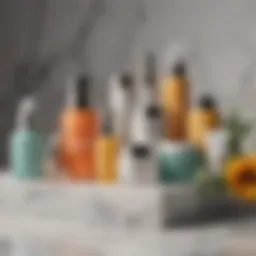 A vibrant display of skincare products arranged artistically on a marble surface