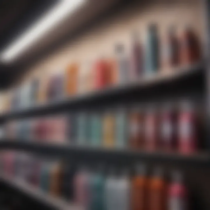 A close-up of various high-quality hair care products displayed on a salon shelf, emphasizing the importance of quality in hair care.