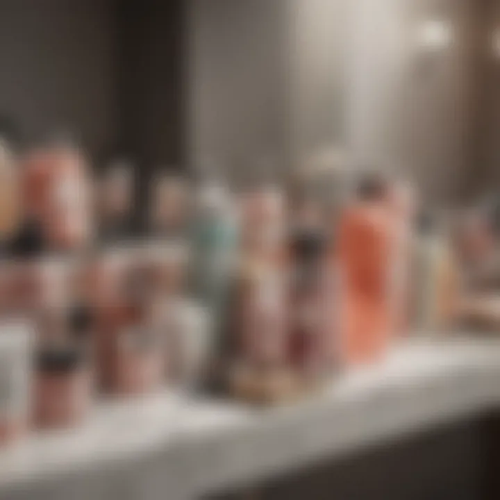 A close-up of beauty products arranged neatly on a salon counter