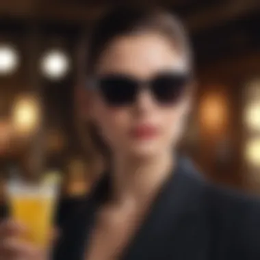 Stylish black sunglasses paired with a sophisticated cocktail attire