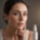 Mature woman examining skincare products