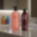 Bottle of color remover shampoo on a bathroom counter