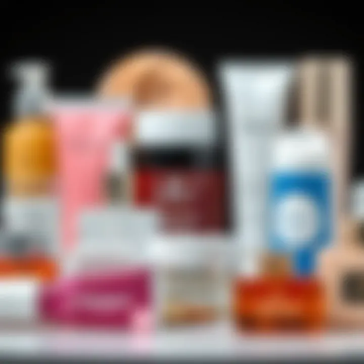 A collection of various skincare products with distinct textures on display